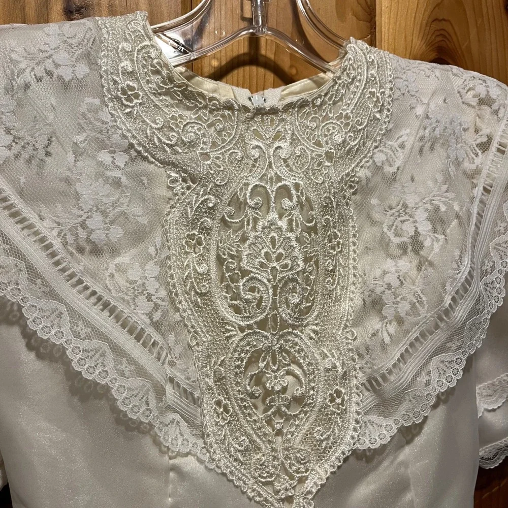 VTG Gunne Sax Dress Ivory Lace Organza Satin Girls Size 8 Communion Flower Girl